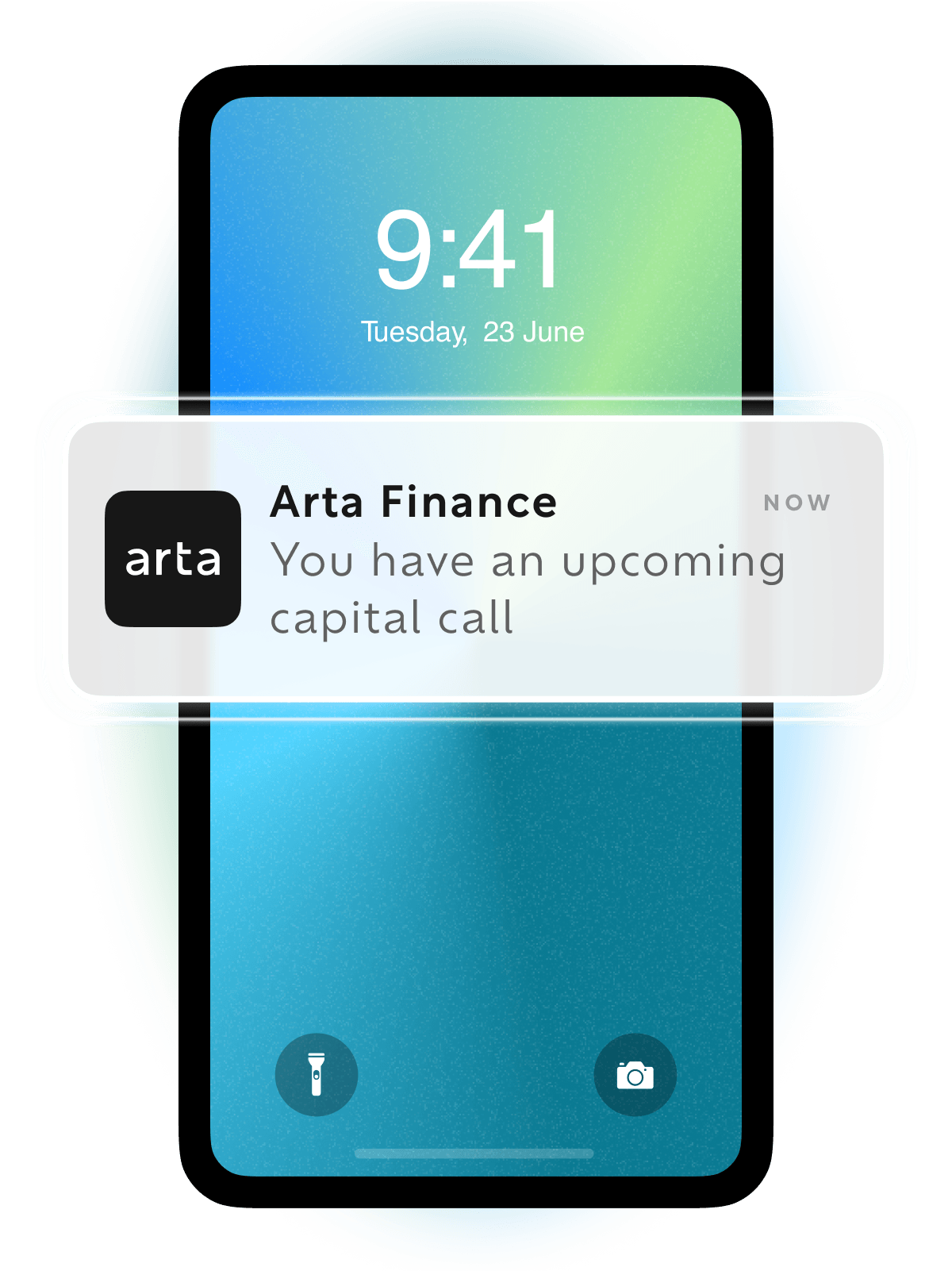 Preview of an Arta app notification of an upcoming capital call